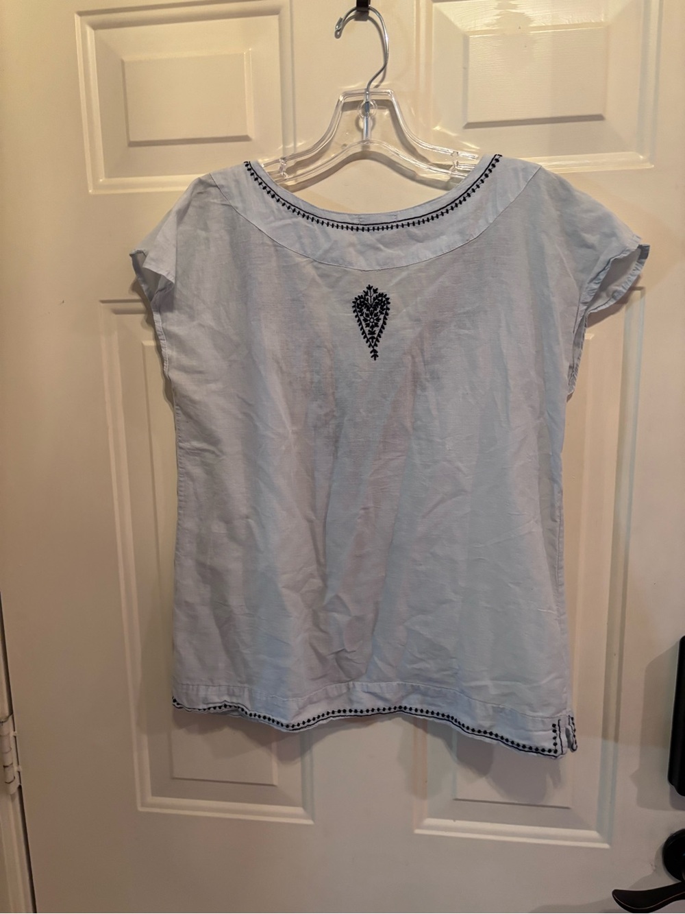 Anthropologie Natura Embroidered V-Neck Blue Top - Picture 3 of 6